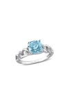 Delmar Cushion Cut Sky Blue Topaz & Diamond Ring In Blue