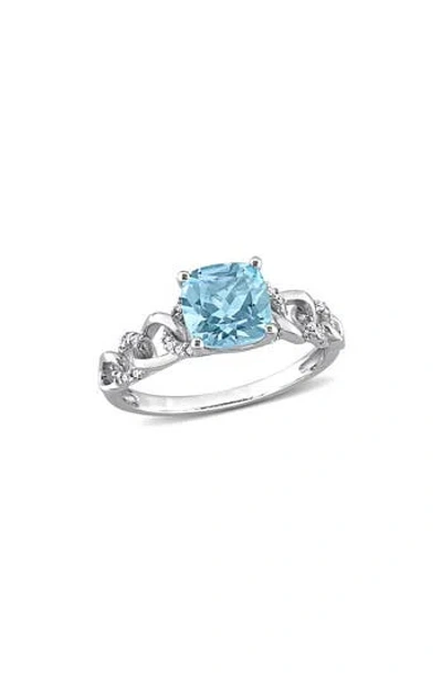 Delmar Cushion Cut Sky Blue Topaz & Diamond Ring In Metallic