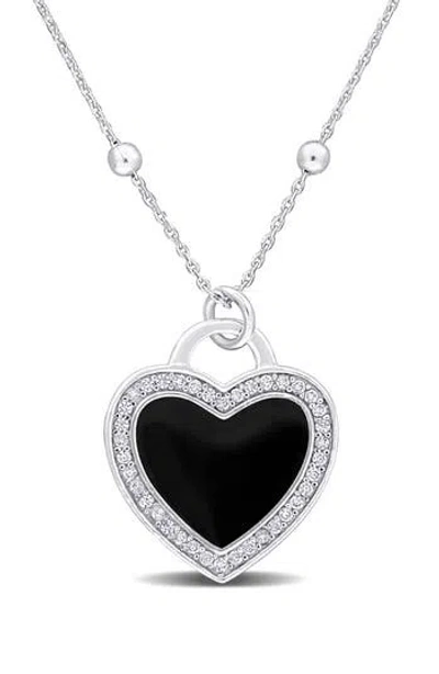 Delmar Cz & Enamel Heart Pendant Necklace In Metallic