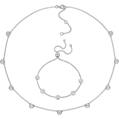 Delmar Dew Lab Created Moissanite Station Necklace & Bracelet Set In Metallic