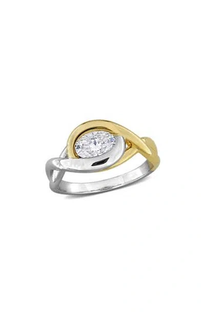 Delmar Dew Lab-grown Moissanite Solitaire Two-tone Ring In Multi