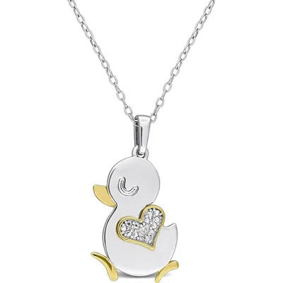 Delmar Diamond Accent Heart Duck Pendant Necklace In Metallic