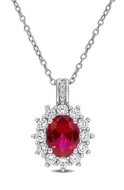 Delmar Diamond & Lab Created Ruby Pendant Necklace In Red