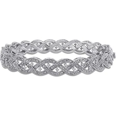 Delmar Diamond Braided Bangle In Silver