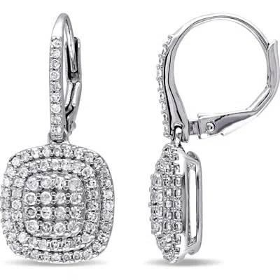 Delmar Diamond Double Halo Drop Earrings In White