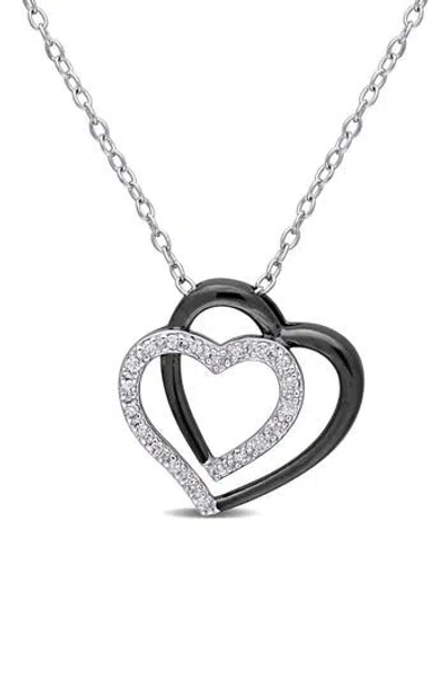 Delmar Diamond Double Heart Pendant Necklace In Metallic