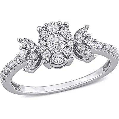 Delmar Diamond Floral Ring In Metallic