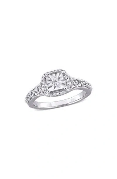 Delmar Diamond Halo Art Deco Ring In Silver