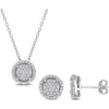 Delmar Diamond Halo Pendant Necklace & Stud Earrings Set In White