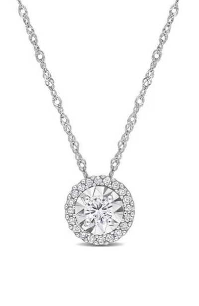 Delmar Diamond Halo Pendant Necklace In Metallic