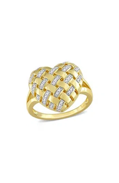 Delmar Diamond Heart Lattice Ring In Gold/diamond
