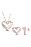 Delmar Diamond Heart Pendant Necklace & Stud Earrings Set In Rose Gold