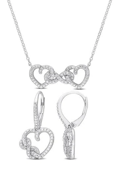 Delmar Diamond Infinity Heart Pendant Necklace & Drop Earrings Set In Metallic