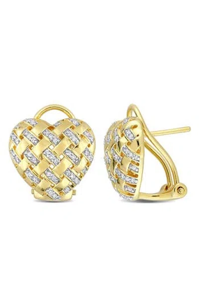 Delmar Diamond Lattice Heart Stud Earrings In White