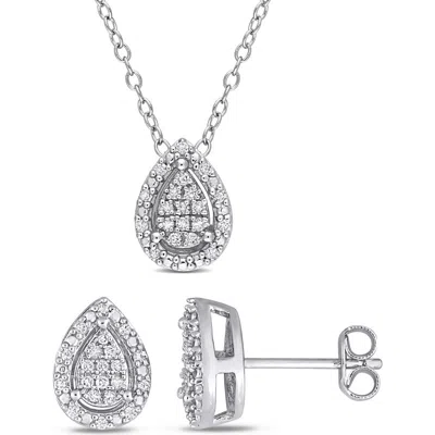 Delmar Diamond Pear Pendant Necklace & Stud Earrings Set In Metallic