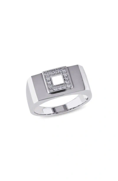Delmar Diamond Square Ring In Silver