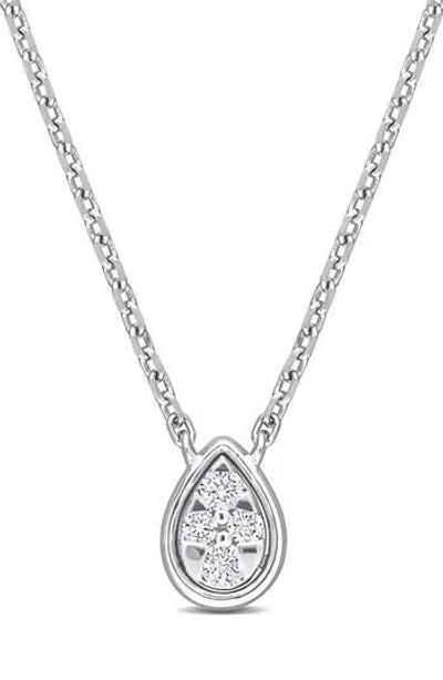 Delmar Diamond Teardrop Pendant Necklace In White