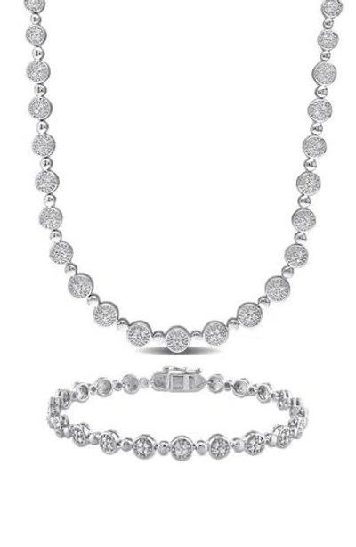 Delmar Diamond Tennis Necklace & Bracelet Set In Metallic