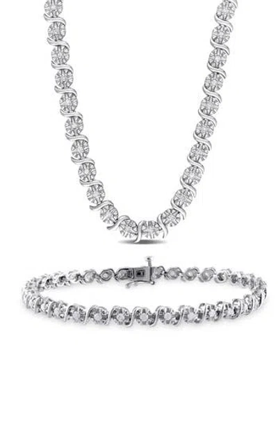 Delmar Diamond Tennis Necklace & Bracelet Set In Silver