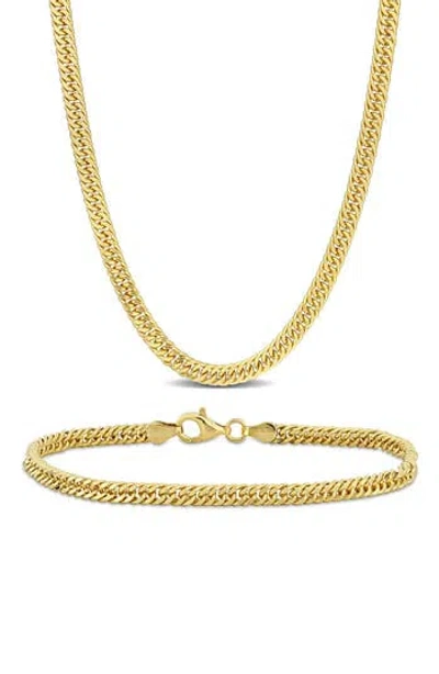 Delmar Double Curb Chain Bracelet & Necklace Set In Yellow