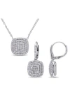 Delmar Double Halo Diamond Pendant Necklace & Drop Earrings Set In Silver