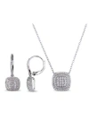 Delmar Double Halo Diamond Pendant Necklace & Drop Earrings Set In Silver