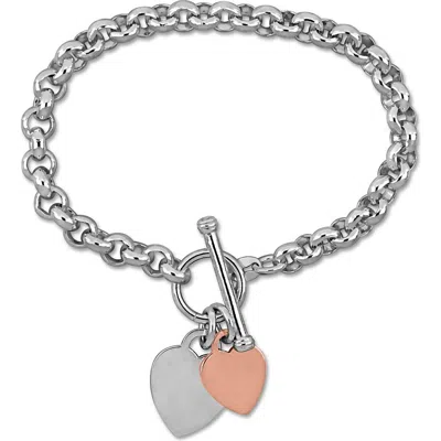 Delmar Double Heart Charm Link Bracelet In Metallic