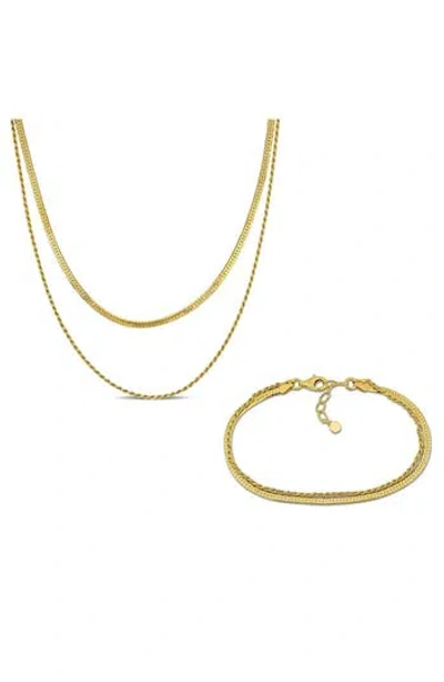 Delmar Double Strand Herringbone Necklace & Bracelet Set In Gold