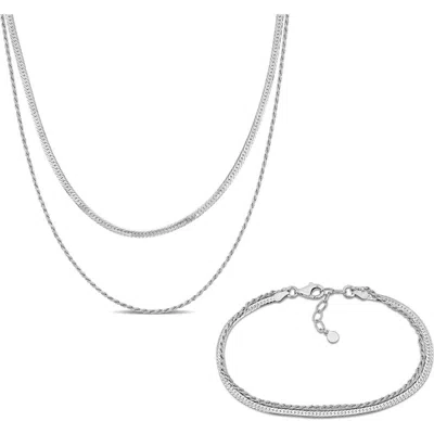 Delmar Double Strand Herringbone Necklace & Bracelet Set In Neutral
