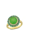Delmar Dyed Jade & Turquoise Cabochon Halo Ring In Green