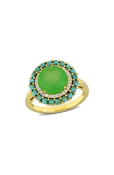Delmar Dyed Jade & Turquoise Cabochon Halo Ring In Green