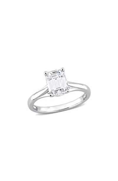 Delmar Emerald Cut Lab-created Moissanite Ring In White