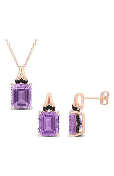 Delmar Emerald-cut Rose De France Amethyst Earrings & Necklace Set In Gold