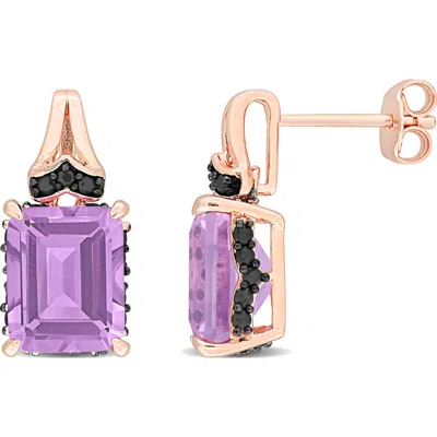 Delmar Emerald-cut Rose De France Amethyst Stud Earrings In Purple