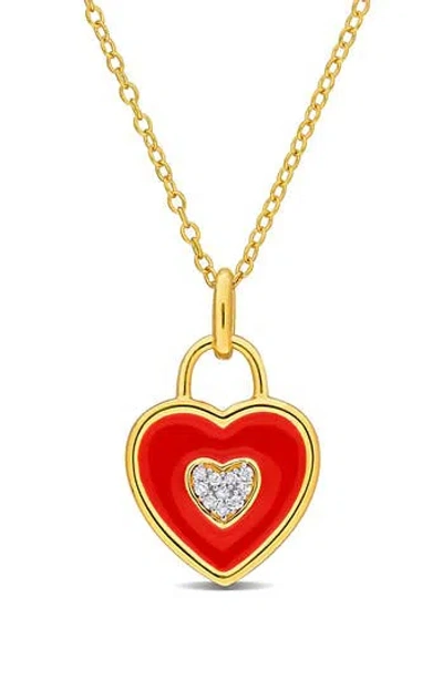 Delmar Enamel & Diamond Heart Pendant Necklace In Red