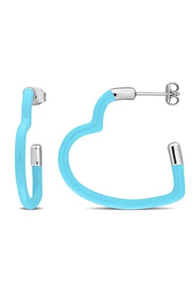 Delmar Enamel Heart Hoop Earrings In Light Blue