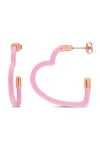 Delmar Enamel Heart Hoop Earrings In Pink