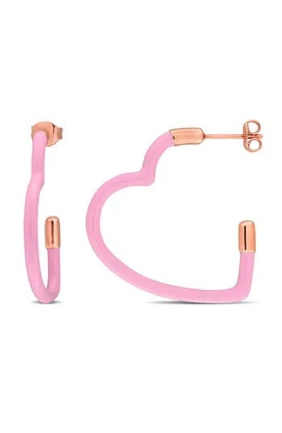 Delmar Enamel Heart Hoop Earrings In Pink