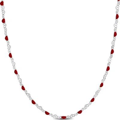 Delmar Enamel Heart Link Chain Necklace In Red
