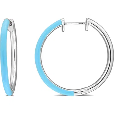 Delmar Enamel Hoop Earrings In Light Blue