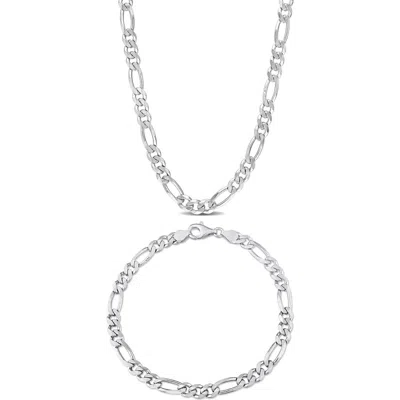 Delmar Figaro Chain Bracelet & Necklace Set In Silver