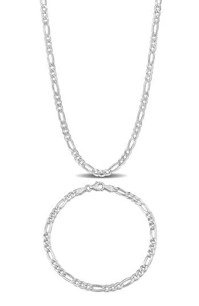 Delmar Figaro Chain Bracelet & Necklace Set In Silver