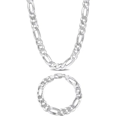 Delmar Figaro Chain Necklace & Bracelet Set In White