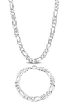 Delmar Flat Figaro Chain Necklace & Bracelet Set In Silver