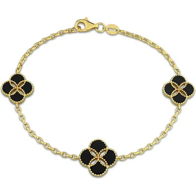 Delmar Flora Black Agate Station Bracelet