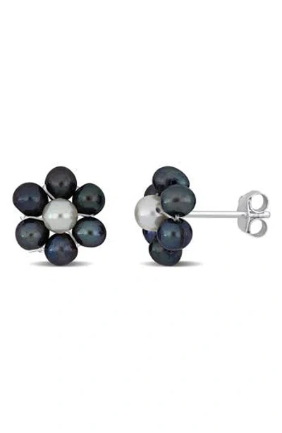 Delmar Floral Cultured Pearl Stud Earrings In Black