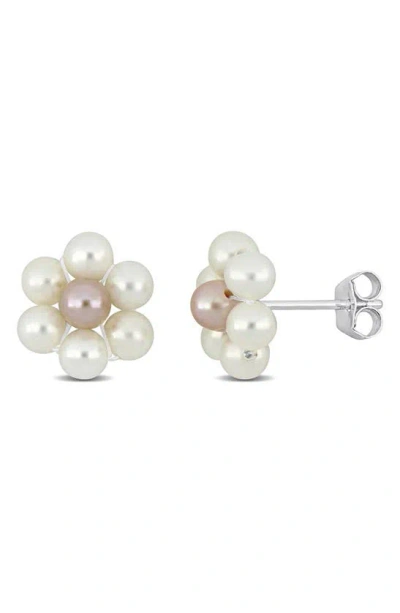 Delmar Floral Cultured Pearl Stud Earrings In White