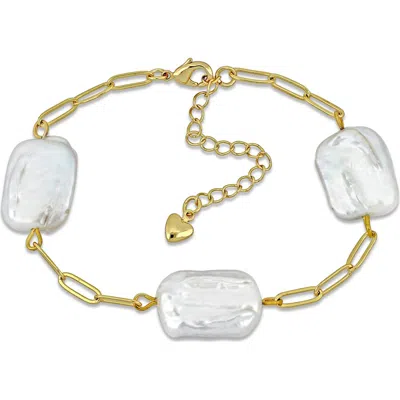 Delmar Freshwater Cultured Pearl Paperclip Chain Bracelet In White Gold