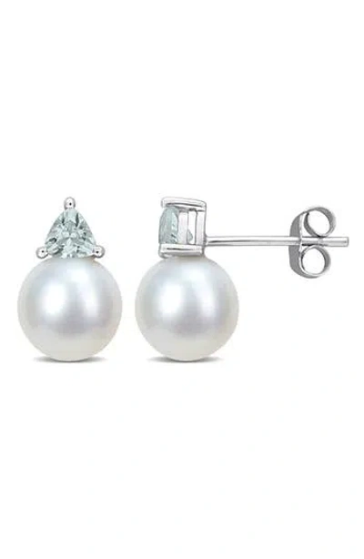 Delmar Freshwater Pearl & Aquamarine Drop Earrings