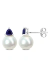 Delmar Freshwater Pearl & Aquamarine Drop Earrings In Blue Sapphire